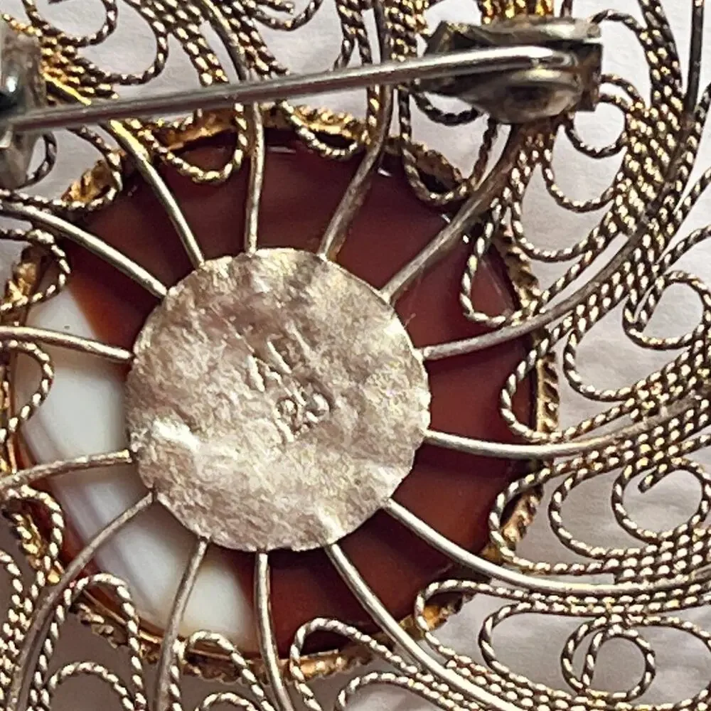 Vintage Sterling Silver Circular Filigree Brooch Made In Israel
